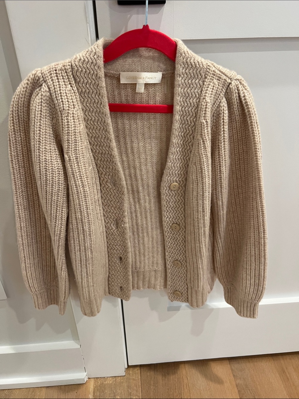 LoveShackFancy Beige-Cream Knit Button Cardigan